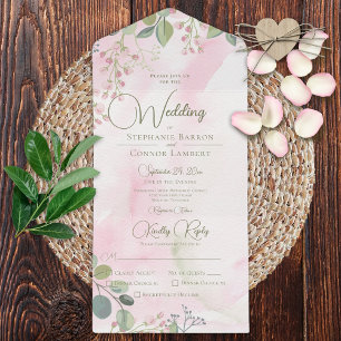 Invitation Tout En Un Pink & Sage Vert Aquarelle Boho Dîner Floral Boho