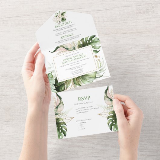 Invitation Tout En Un Pink Tropical Lys Vert (Déchirure)