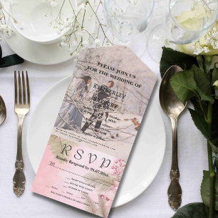 Invitation Tout En Un Pink Winter Berry Floral Christmas Photo Email