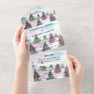 Invitation Tout En Un Pins d'hiver Forêt neige Mariage RSVP
