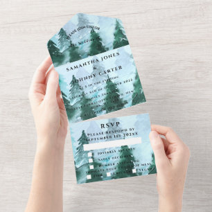 Invitation Tout En Un Pins d'hiver Forêt neige Mariage RSVP