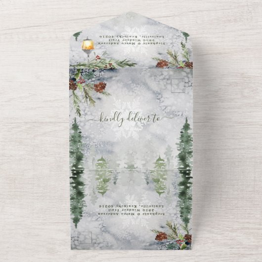 Invitation Tout En Un Pins d'hiver rustique Mariage de lanterne botaniqu (Dehors)