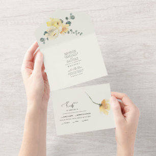 Invitation Tout En Un Pivoines jaunes Mariage sarcelle & crème Sans pare