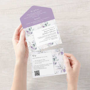Invitation Tout En Un Pivoines lavande, Roses blanches Fleurs de mariage