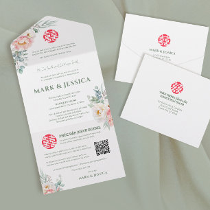 Invitation Tout En Un Pivoines vietnamiennes bilingues Traditionnel
