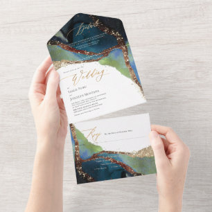 Invitation Tout En Un PixDezines Abstrait En Mer Marine Blue Moss
