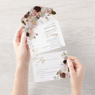 Invitation Tout En Un PixDezines Aquarelle Automne Burgundy Fleur Blush