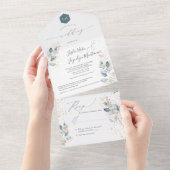 Invitation Tout En Un PixDezines Aquarelle Rustique Gomme Bleue Eucalypt (Déchirure)