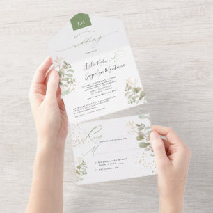 Invitation Tout En Un PixDezines Aquarelle Vert Or Foliage