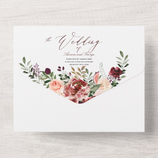 Invitation Tout En Un PixDezines Automne Amour H2 Rustique Marsala Rouge (Verso)