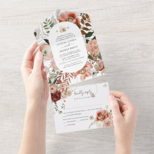 Invitation Tout En Un PixDezines Autumn Watercolor Flowers Marsala All I