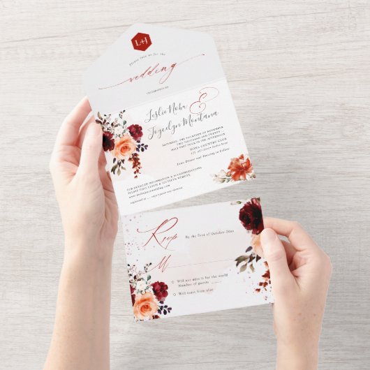 Invitation Tout En Un PixDezines Bouquets d'automne rustique H2 Rose piv (Déchirure)