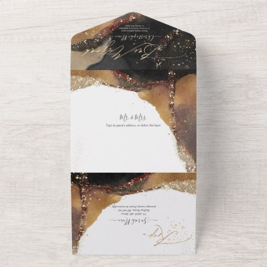 Invitation Tout En Un PixDezines Cosmic Black Gold Bar Mitzvah (Dehors)