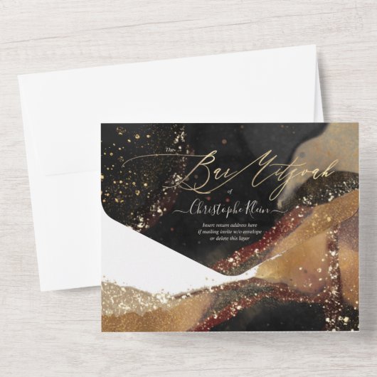 Invitation Tout En Un PixDezines Cosmic Black Gold Bar Mitzvah (Verso)