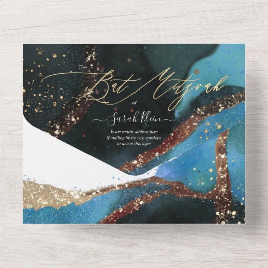Invitation Tout En Un PixDezines Cosmic Cerulean Blue Bar Mitzvah (Verso)