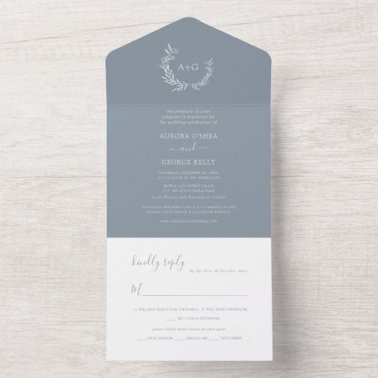 Invitation Tout En Un PixDezines couronne simple do-it-yourself bleu fon (À l'intérieur)