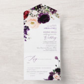 Invitation Tout En Un PixDezines Eggplant Blush Navy H2 Fleurs (À l'intérieur)