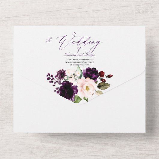 Invitation Tout En Un PixDezines Eggplant Blush Navy H2 Fleurs (Verso)