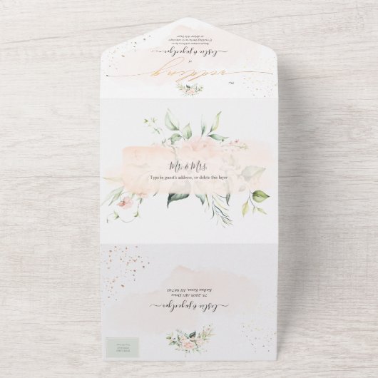 Invitation Tout En Un PixDezines Elegant Blush n Roses crème (Dehors)