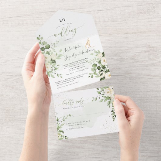 Invitation Tout En Un PixDezines Élégantes Peonies Blanches Tout En Une  (Déchirure)