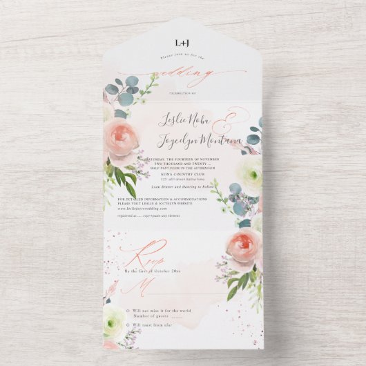 Invitation Tout En Un PixDezines Élégantes Peonies Bleues Tout En Un Inv (À l'intérieur)