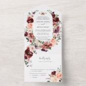 Invitation Tout En Un PixDezines Fleurs d'aquarelle d'automne Marsala (À l'intérieur)