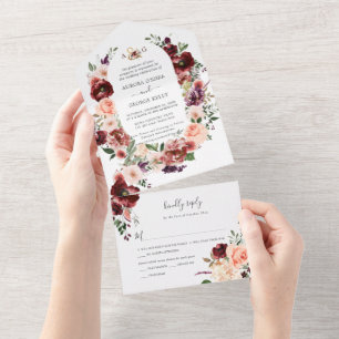 Invitation Tout En Un PixDezines Fleurs d'aquarelle d'automne Marsala