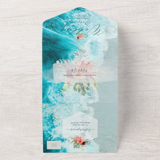 Invitation Tout En Un PixDezines Fleurs de Plage Paradise Tropical Folia (Dehors)