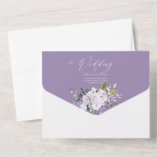 Invitation Tout En Un PixDezines H2 Dusty violet Roses Hydrangea (Verso)