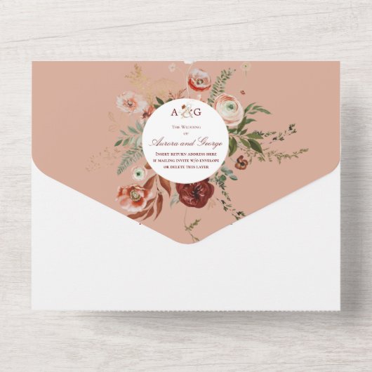 Invitation Tout En Un PixDezines H2 Fleurs d'aquarelle d'automne Marsala (Verso)