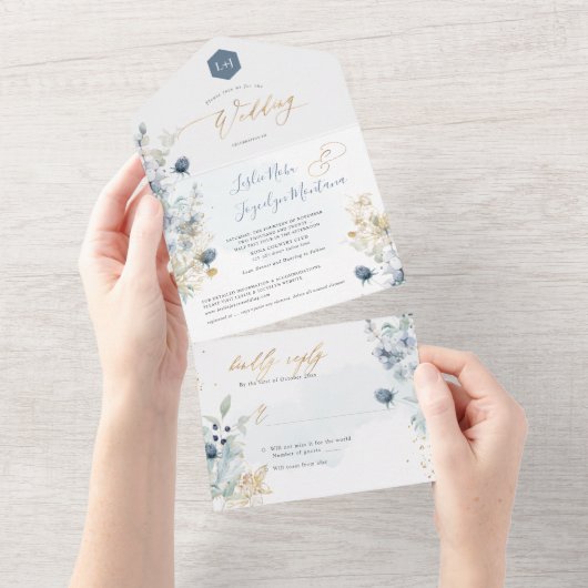 Invitation Tout En Un PixDezines H2 Hiver Dusty Blue Thistle Coton (Déchirure)