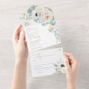 Invitation Tout En Un PixDezines H2 Peonies blanches Anemone