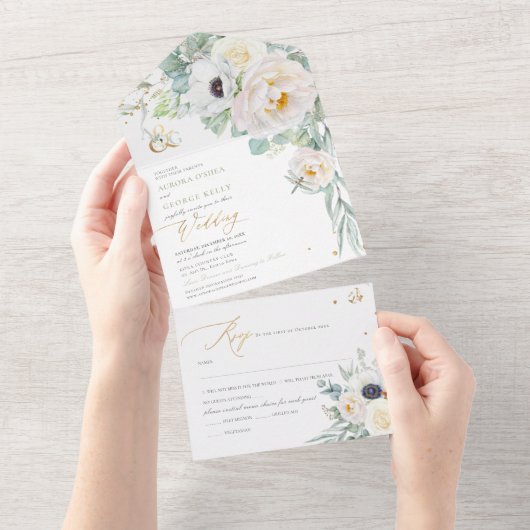 Invitation Tout En Un PixDezines H2 Peonies blanches Anemone (Déchirure)