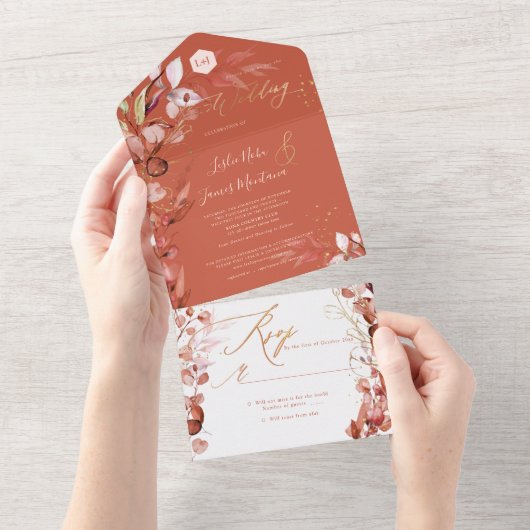 Invitation Tout En Un PixDezines H2 Rustique Automne Eucalyptus Gold Dus (Déchirure)
