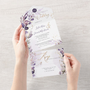 Invitation Tout En Un PixDezines H2 Rustique Dusty Purple Eucalyptus Gol