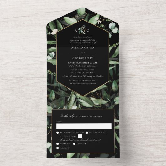 Invitation Tout En Un PixDezines H2 Rustique Gum Eucalyptus avec RSVP (À l'intérieur)