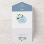 Invitation Tout En Un PixDezines Hiver H2 Fleurs Elégant Bleu Blanc (Dehors)