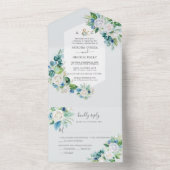 Invitation Tout En Un PixDezines Hiver H2 Fleurs Elégant Bleu Blanc (À l'intérieur)