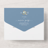 Invitation Tout En Un PixDezines Hiver H2 Fleurs Elégant Bleu Blanc (Verso)
