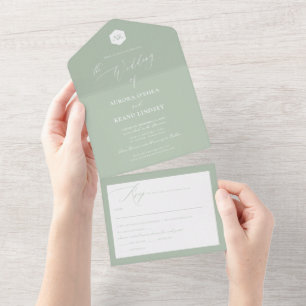 Invitation Tout En Un PixDezines Luxe Calligraphie DIY Couleur Vert Céla