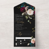 Invitation Tout En Un PixDezines Moody Floral Bourgogne Turquoise (À l'intérieur)