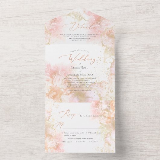 Invitation Tout En Un PixDezines Or rose Abstrait (À l'intérieur)