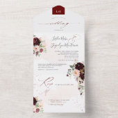 Invitation Tout En Un PixDezines Rustique Blush Bourgogne AquarelleFleur (À l'intérieur)