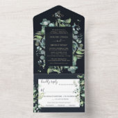 Invitation Tout En Un PixDezines Rustique Eucalyptus Navy en or tout ded (À l'intérieur)