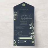 Invitation Tout En Un PixDezines Rustique H2 Green Gold Eucalyptus Navy (À l'intérieur)