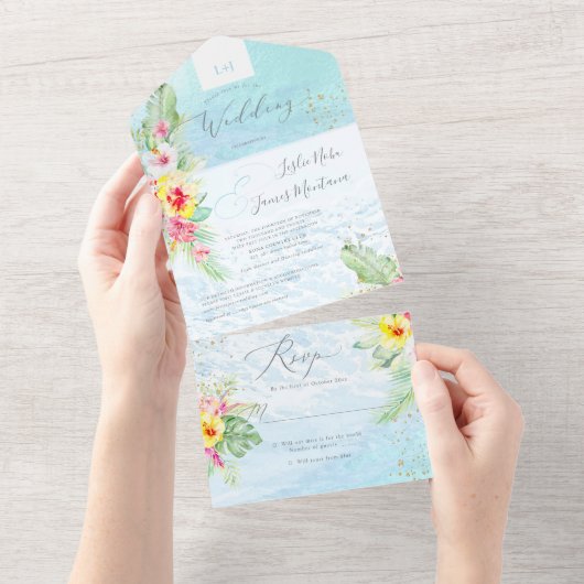 Invitation Tout En Un PixDezines Tropical Paradise Beach Event (Déchirure)