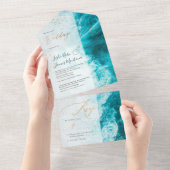 Invitation Tout En Un PixDezines Tropical Paradise Beach Waves Emerald A (Déchirure)