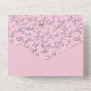 Invitation Tout En Un Placers de perles blanches roses sur velours rose