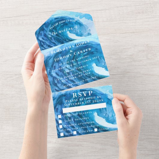 Invitation Tout En Un Plage Aquarelle Tropicale Destination Ocean Wave (Déchirure)