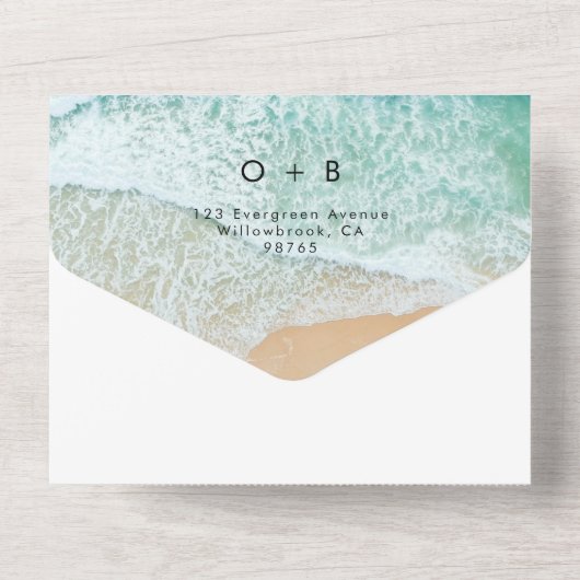 Invitation Tout En Un Plage côtière Destination QR Code RSVP Mariage (Verso)